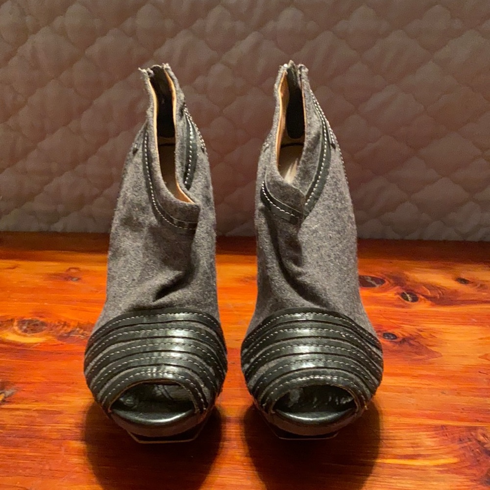 LAMB stiletto heel flannel peep toe booties